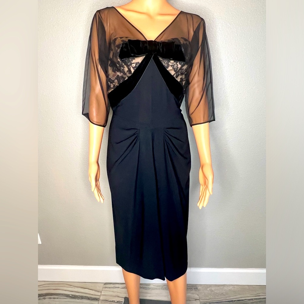 Dorothy O Hara 1940/50’s Vintage Bow with lace Black Cocktail dress size 6